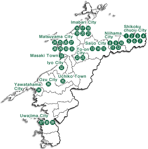 Pointed each Major Enterprises in Ehime on Ehime Prefecture map
