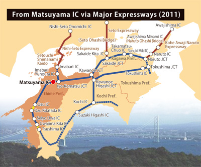 From Matsuyama IC via major expressways