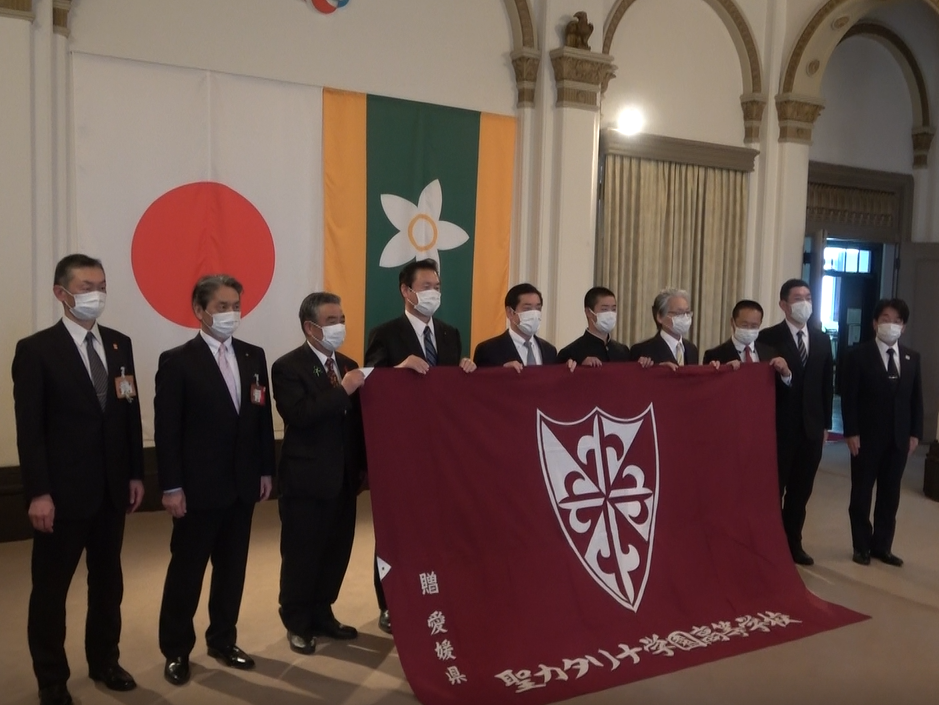 3月9日（火曜日）選抜高等学校野球大会出場校に対する愛媛県応援旗贈呈式（県庁）の画像