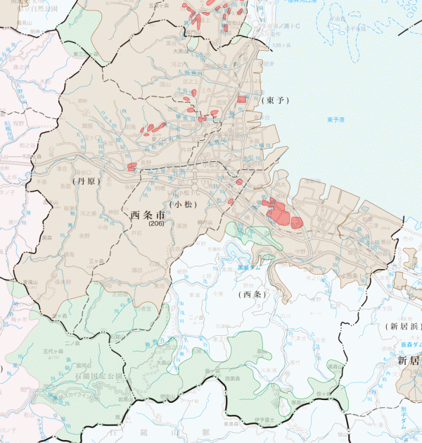 西条市の地籍調査実施状況図