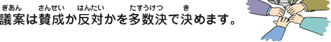 議案は賛成か反対かを多数決で決めます。