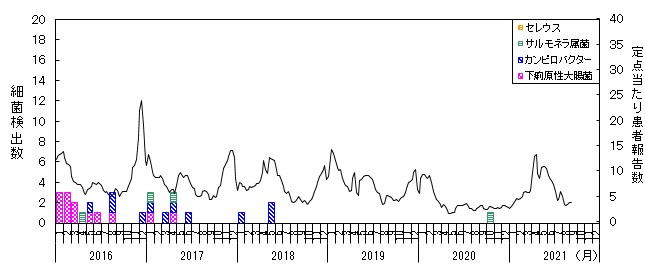 感染性胃腸炎関連細菌の月別検出数の推移の画像