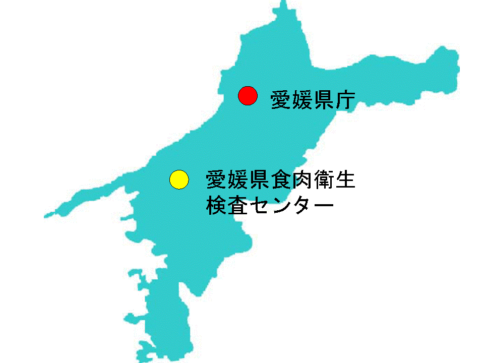 愛媛県食肉衛生検査センターの場所を示す地図