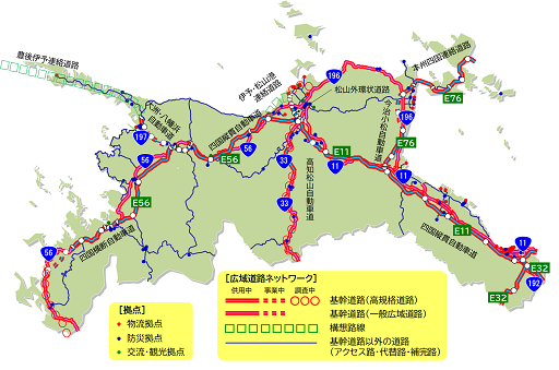 愛媛県広域道路ネットワーク計画図の画像