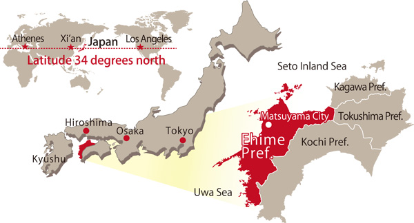 Location of Ehime prefecture in the world