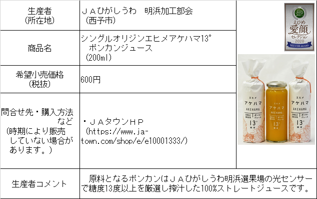 みかんジュースコンクール2020中晩柑SILVER