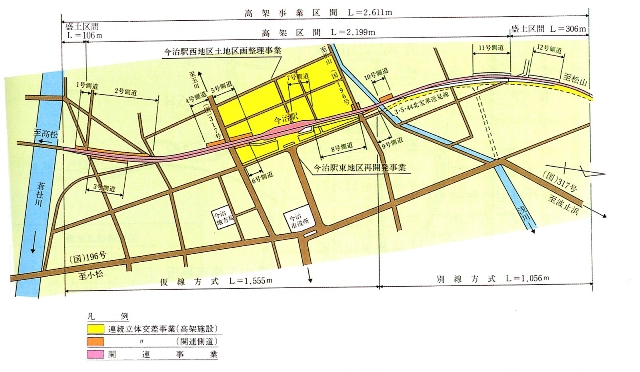 今治駅付近鉄道高架の事業計画図