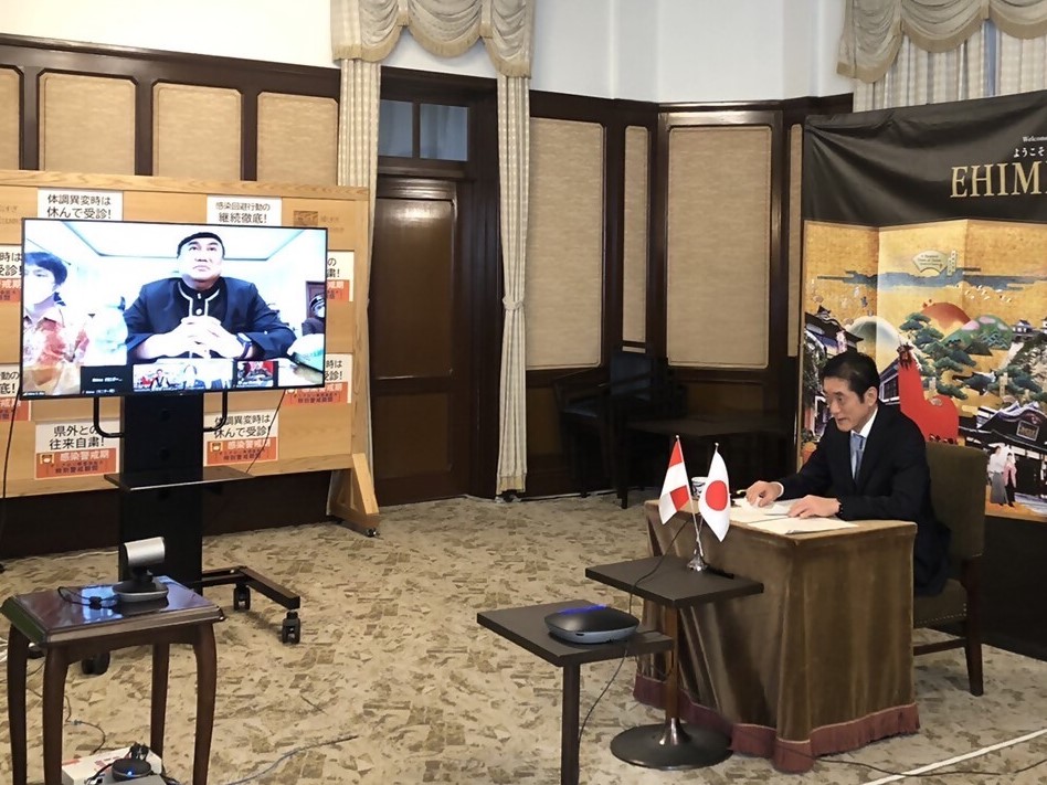 3月17日（木曜日）インドネシア国民代表議会副議長らとのウェブ会談（県庁）の画像