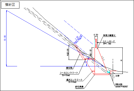 大島宮ノ谷地区急傾斜対策工事_横断図