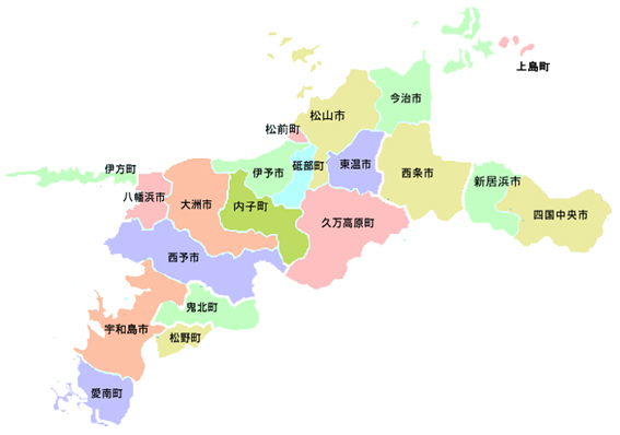 愛媛県内市町地図