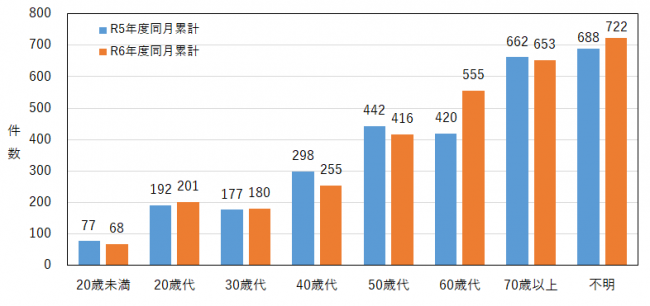 年代別の相談件数を示したグラフ