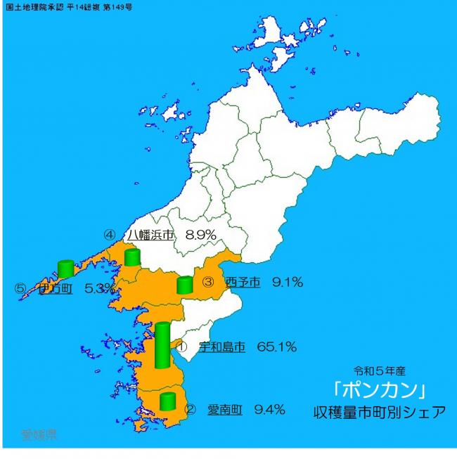 愛媛県における市町別かんきつ類の収穫状況の画像（ポンカン）