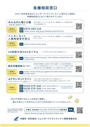 内閣府SOGIに関するリーフレット_各種相談窓口