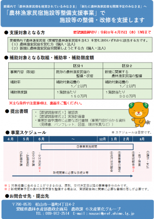 農林漁家民宿施設等整備支援事業　チラシ