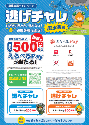 避難実践キャンペーン逃げチャレ（風水害編）チラシ