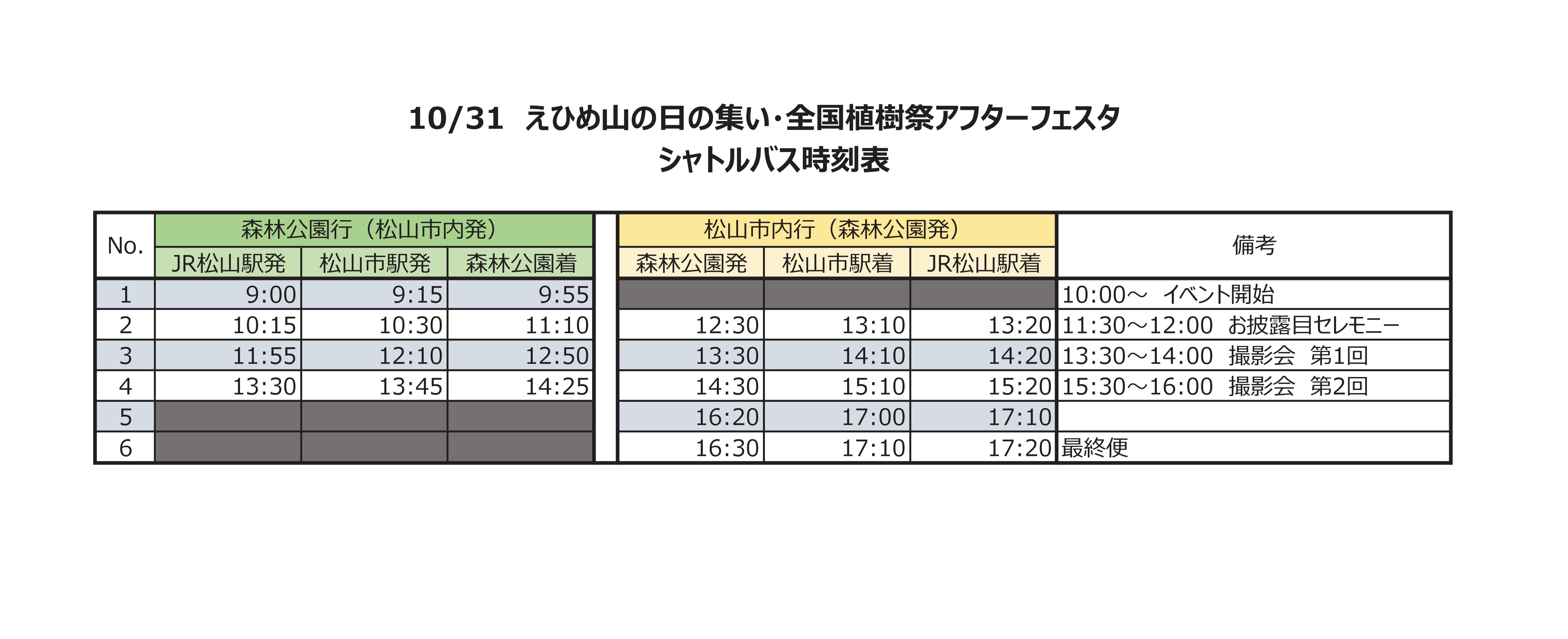 10月31日シャトルバス時刻表