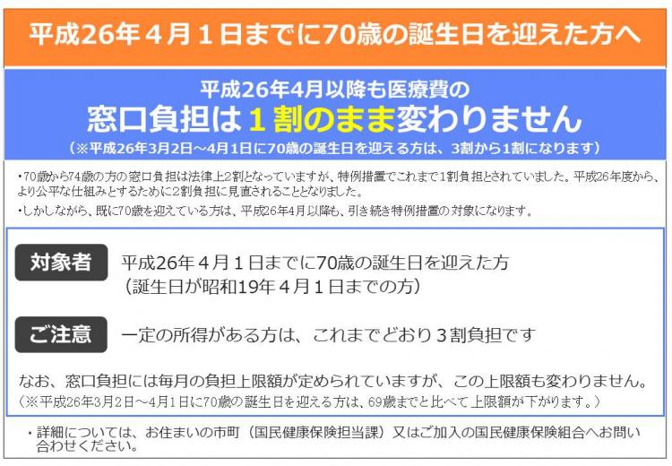 平成26年4月1日までに70歳の誕生日を迎えた方の画像