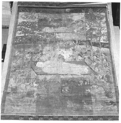 絹本及び毛髪地著色仏涅槃図の画像