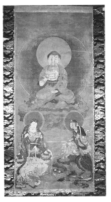 絹本著色釈迦三尊及び十六羅漢図の画像